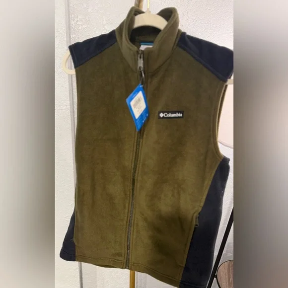 Columbia Men’s Fleece Vest Olive Green Black Size Small NWT Full Zip - Picture 3 of 9